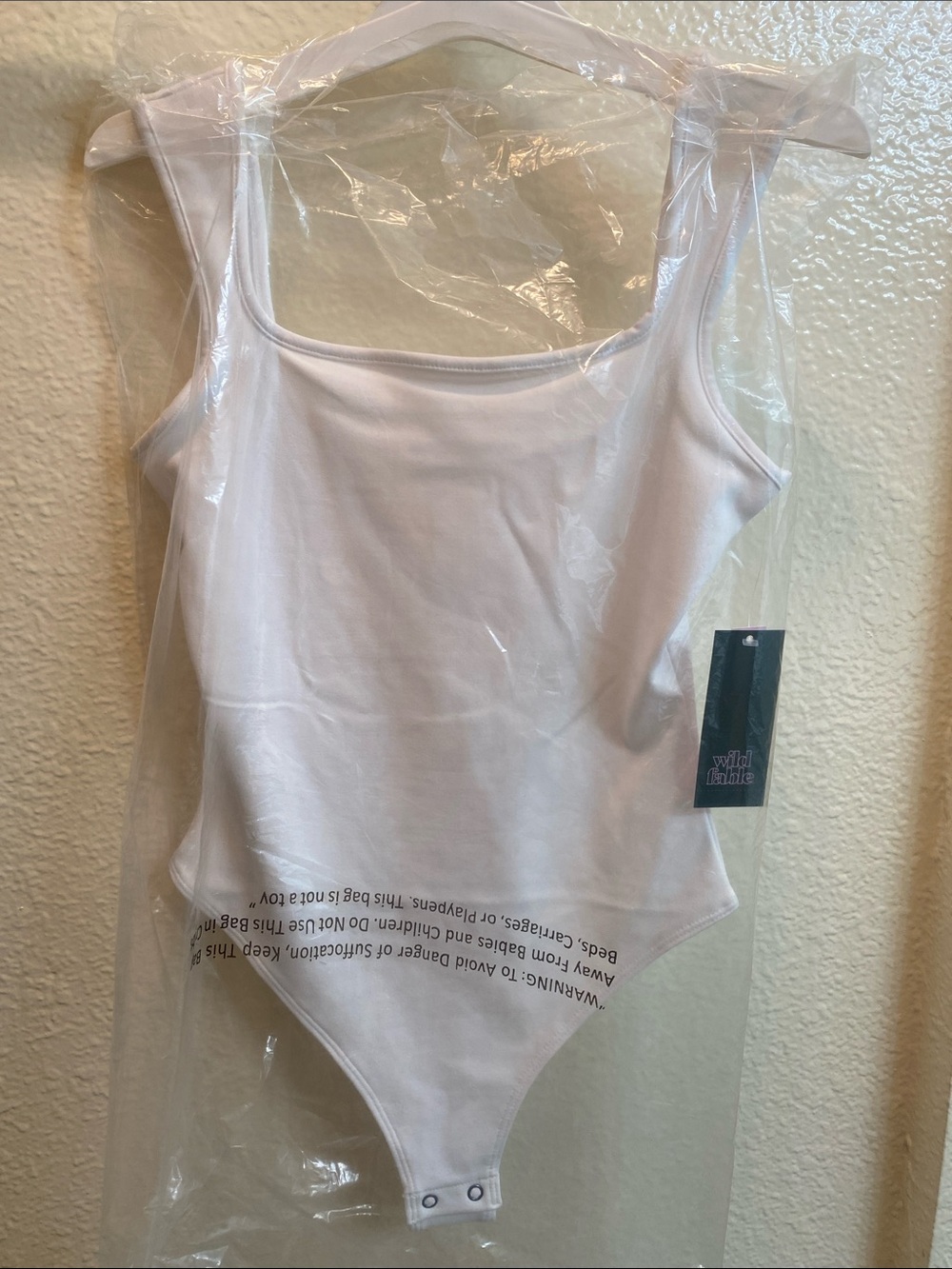 White Square Neckline Thong Bodysuit - Picture 2 of 3